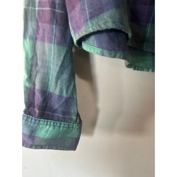 $50 American Eagle Cropped Distressed Flannel Hoodie Sweatshirt Sz L Plaid NWT - Picture 7 of 10